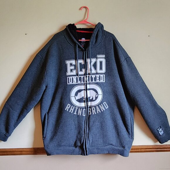 Ecko UnltdMen's Hoodie Grey Sherpa Lined Full Zip Vintage Y2K Size 5XL